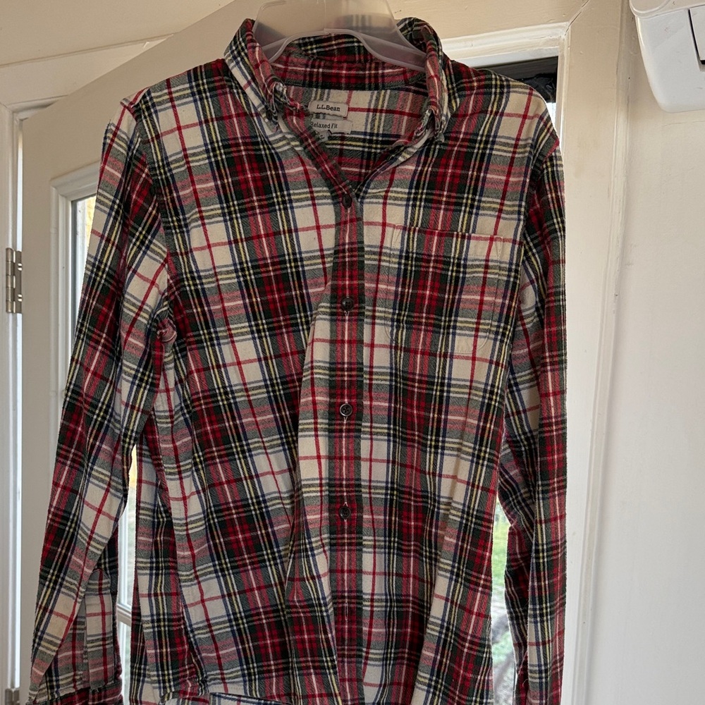 L.L. Bean Red and White Plaid Button Down Shirt
